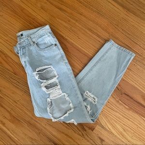 Distressed light wash boyfriend jeans